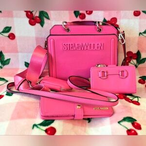 Steve Madden Viral Bevelyn Crossbody in Bright Pink with 2 matching wallets